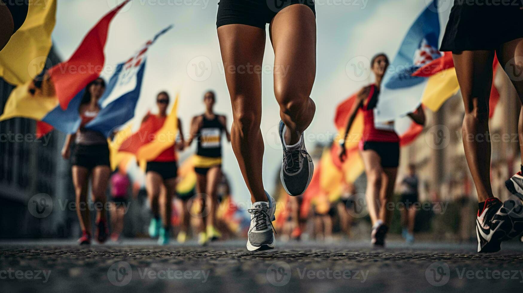 un' gruppo di corridori partecipando nel un' maratona gara ai generato foto