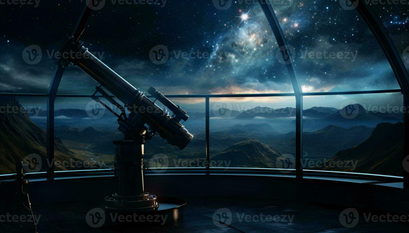 un' telescopio cattura il bellezza di il notte cielo ai generato foto