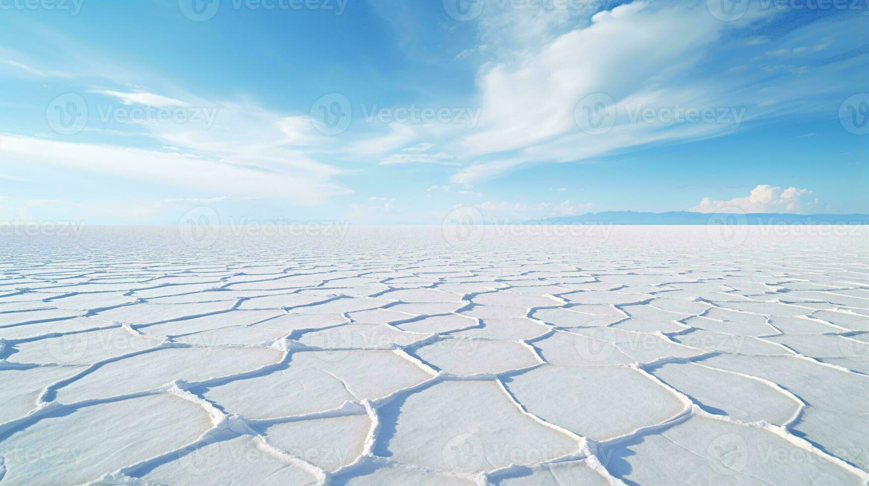 un' inverno paesaggio con un' chiaro blu cielo e innevato terra ai generato foto