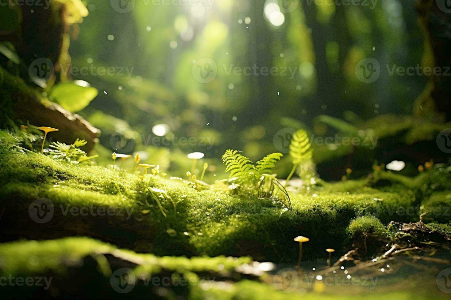 un' lussureggiante e vivace coperto di muschio foresta pavimento ai generato foto