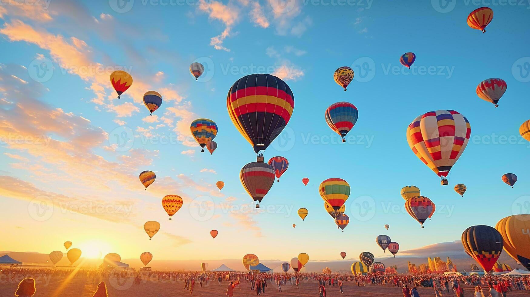 un' colorato cielo pieno con caldo aria palloncini ai generato foto