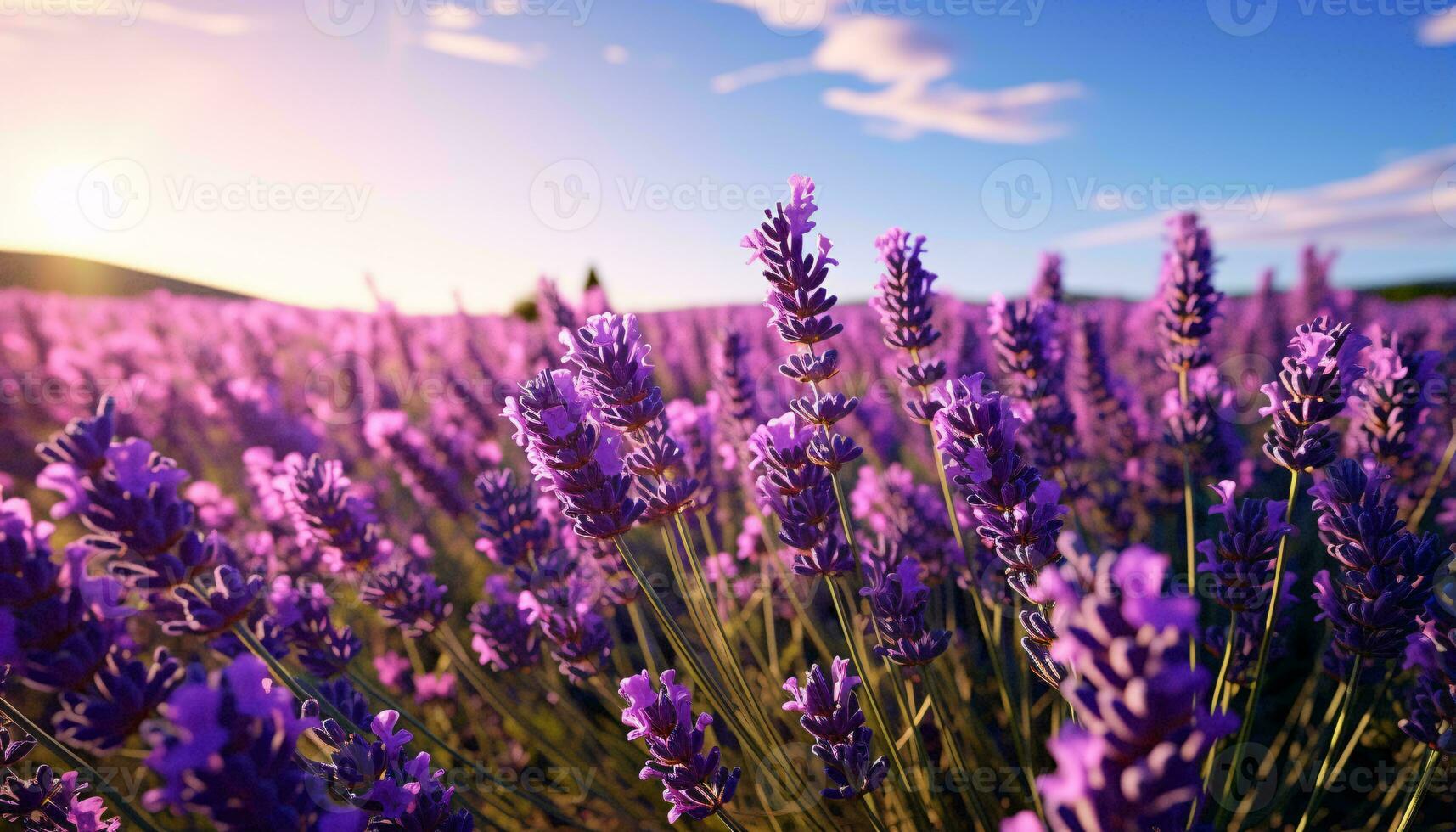 un' campo di viola fiori ai generato foto