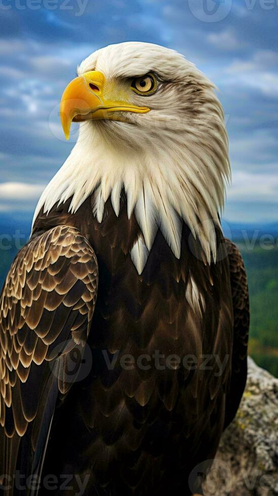 un' Calvo aquila con giallo occhi ai generato foto