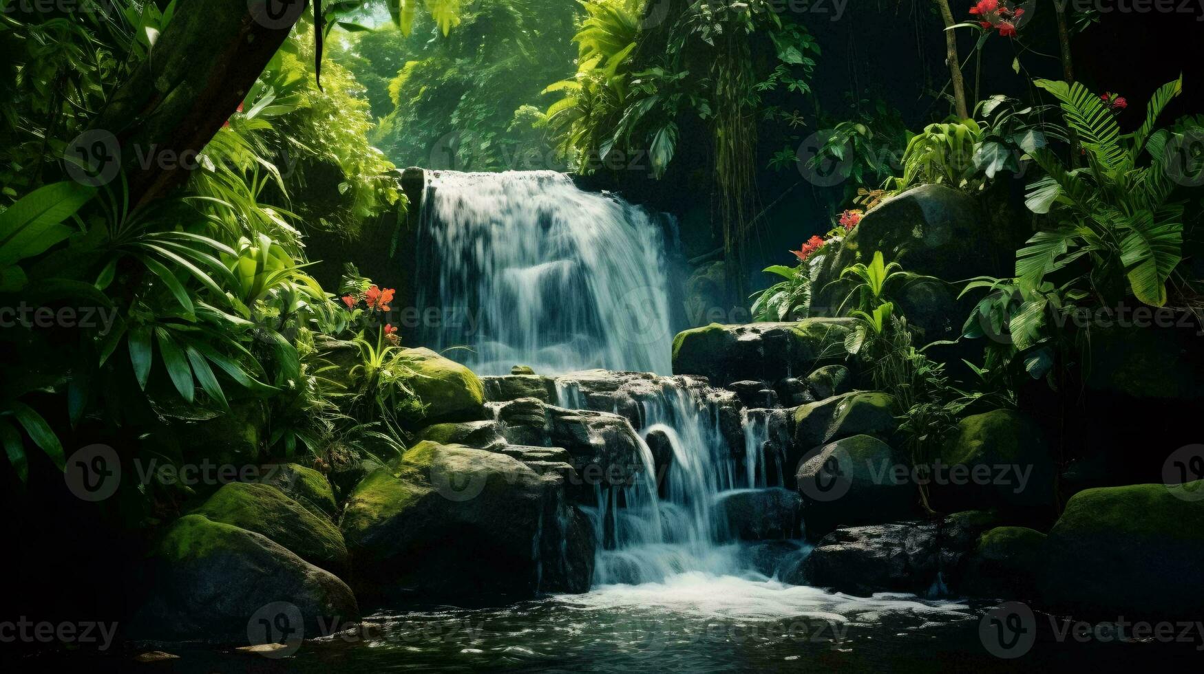 un' cascata nel un' tropicale la zona ai generato foto