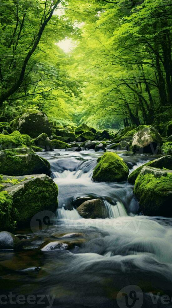un' fiume con rocce e alberi ai generato foto