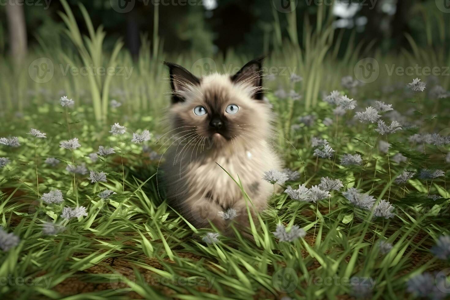 carino poco gattino a piedi nel il giardino. neurale Rete ai generato foto