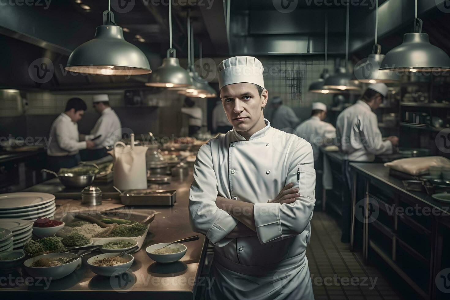 ristorante capocuoco nel il cucina. neurale Rete ai generato foto