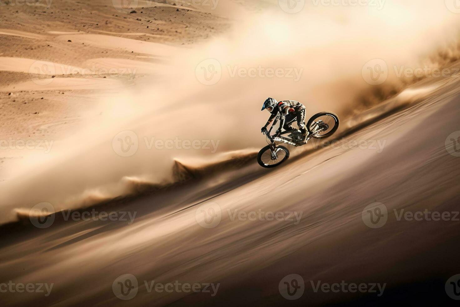 montagna bicicletta ciclista equitazione singolo traccia. neurale Rete ai generato foto