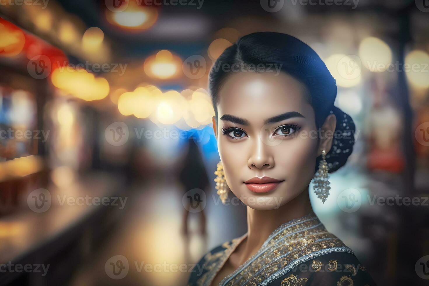 ritratto di un' bellissimo asiatico tailandese donna. neurale Rete ai generato foto