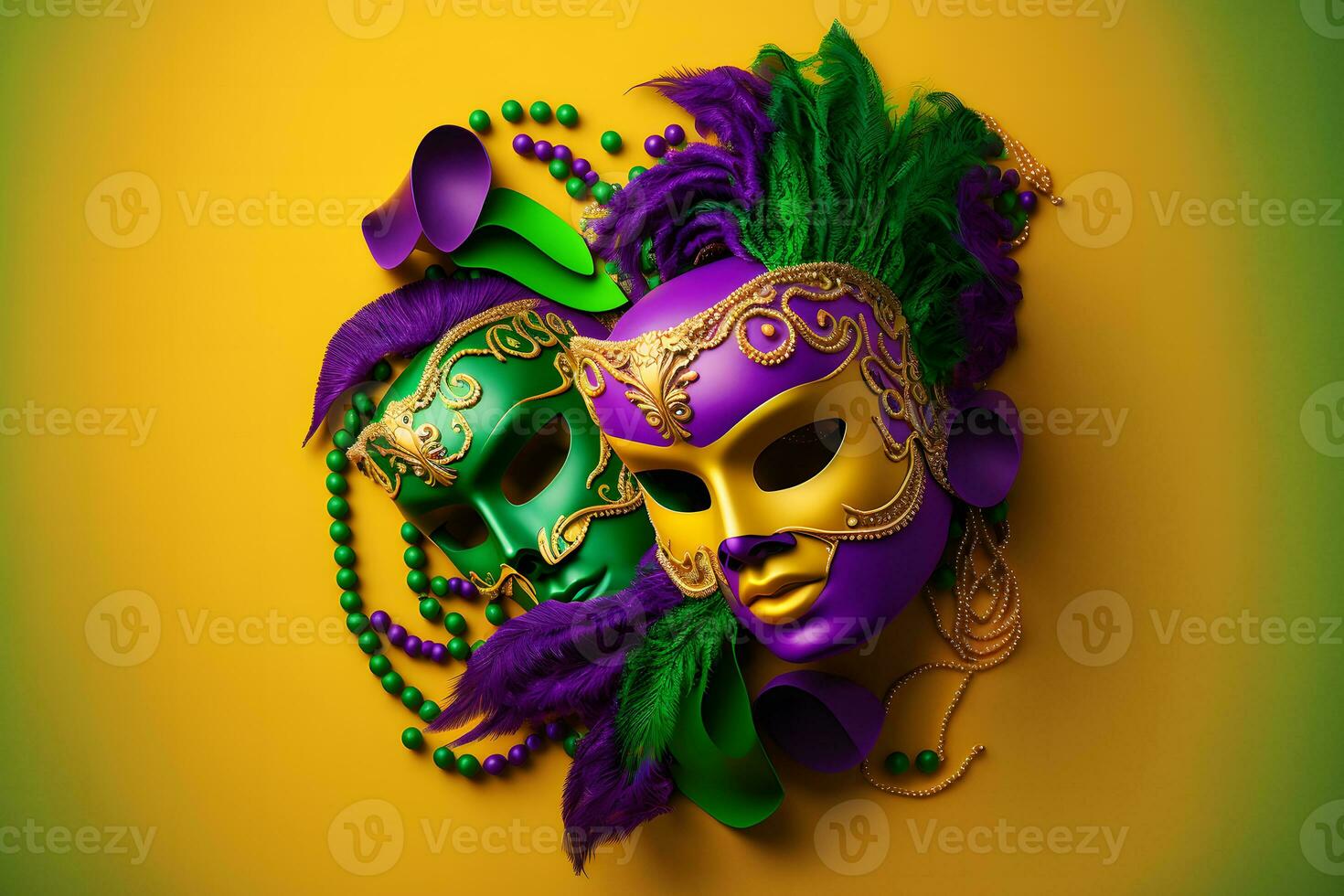 gruppo di veneziano mardi gras maschera o travestimento su un' colorato luminosa sfondo. neurale Rete generato arte foto