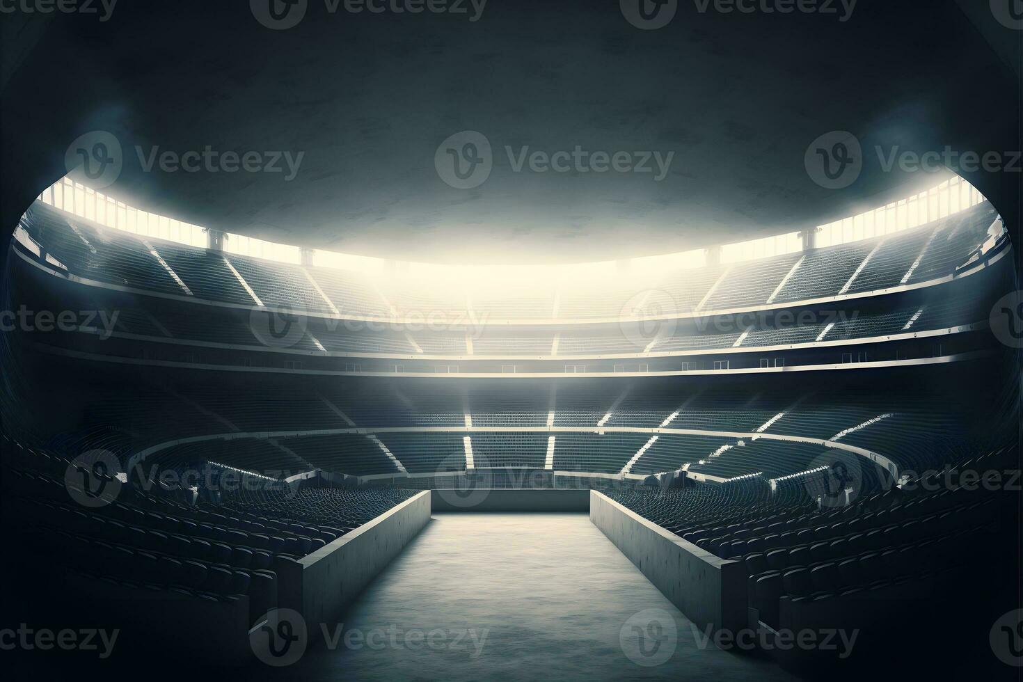 interno Visualizza di un illuminato calcio stadio per un' gioco. neurale Rete generato arte foto