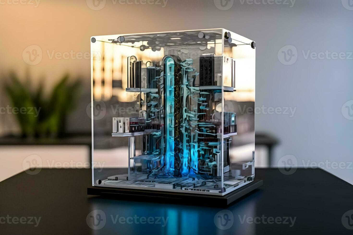 moderno quantistico computer nel un' bicchiere Astuccio. neurale Rete ai generato foto