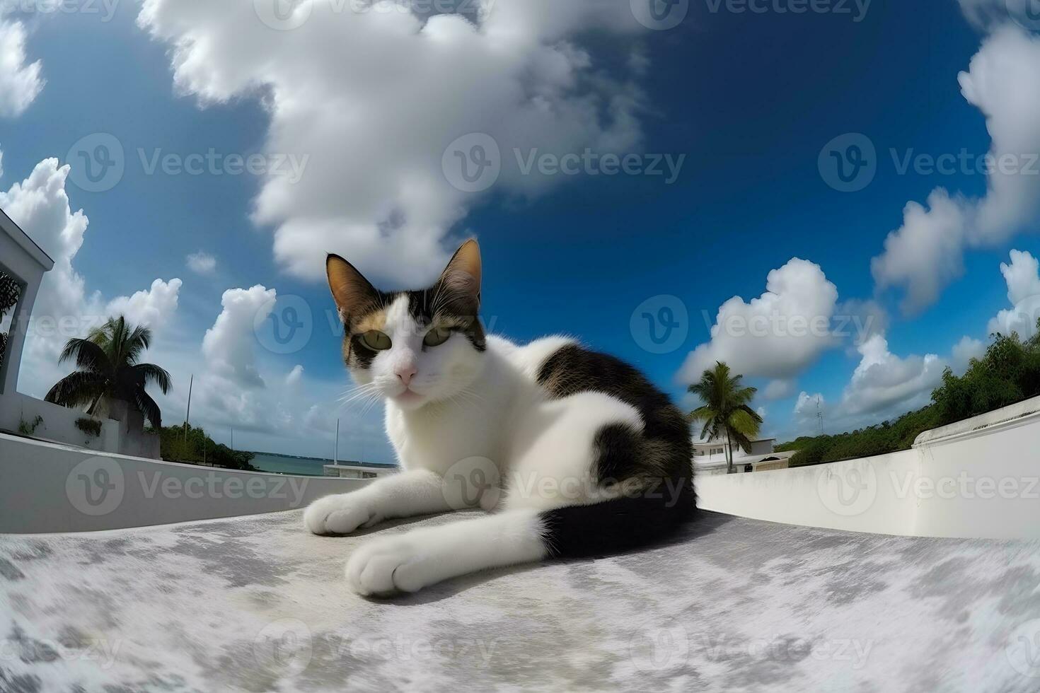 strada rosso gatto crogiolarsi nel il sole. neurale Rete ai generato foto