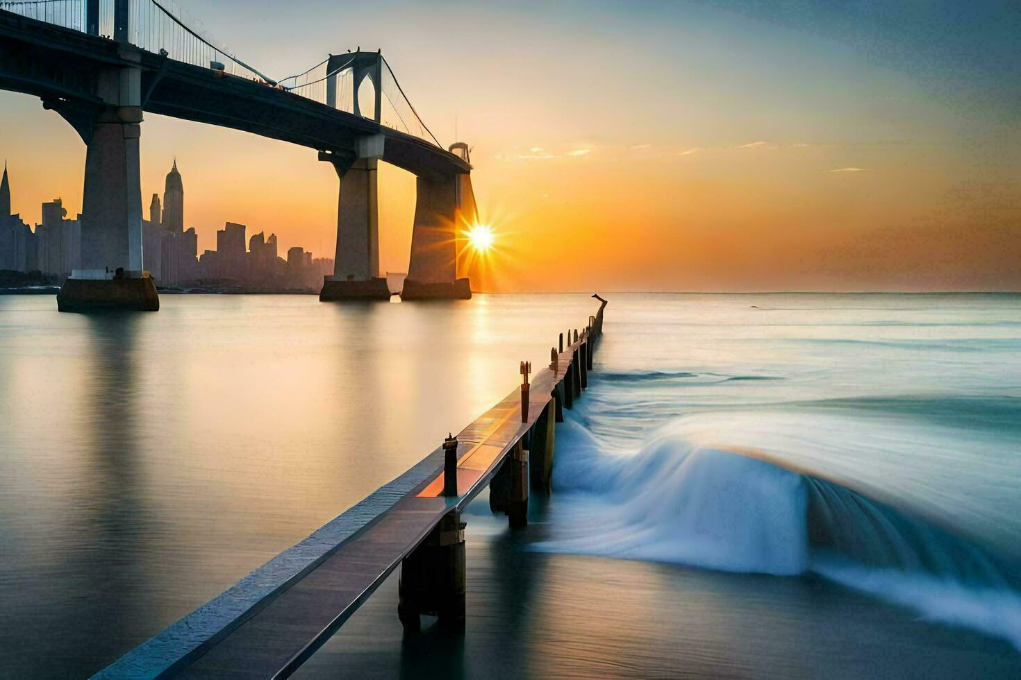 il tramonto al di sopra di il baia ponte nel san francisco. ai-generato foto