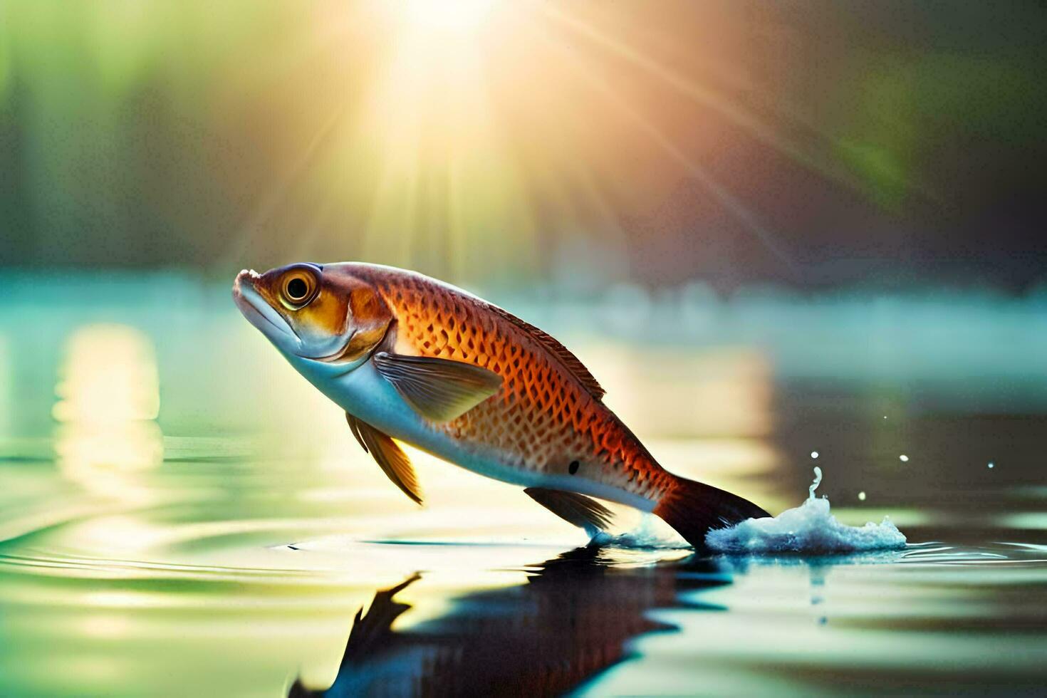 un' pesce è salto su di il acqua. ai-generato foto