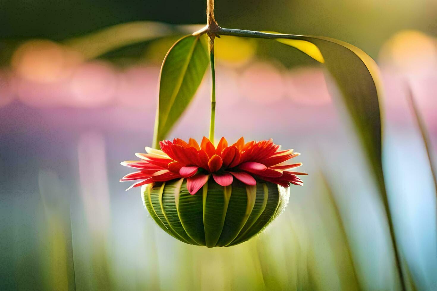 un' fiore sospeso a partire dal un' albero. ai-generato foto