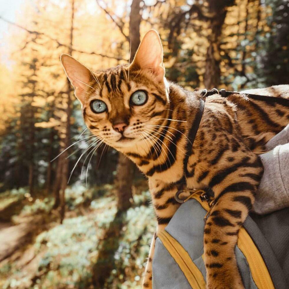 giocoso compagno adorabile domestico gatto con barba nel natura ritratto adorabile domestico gatto con carino basettoni, guardare a telecamera su albero. foto