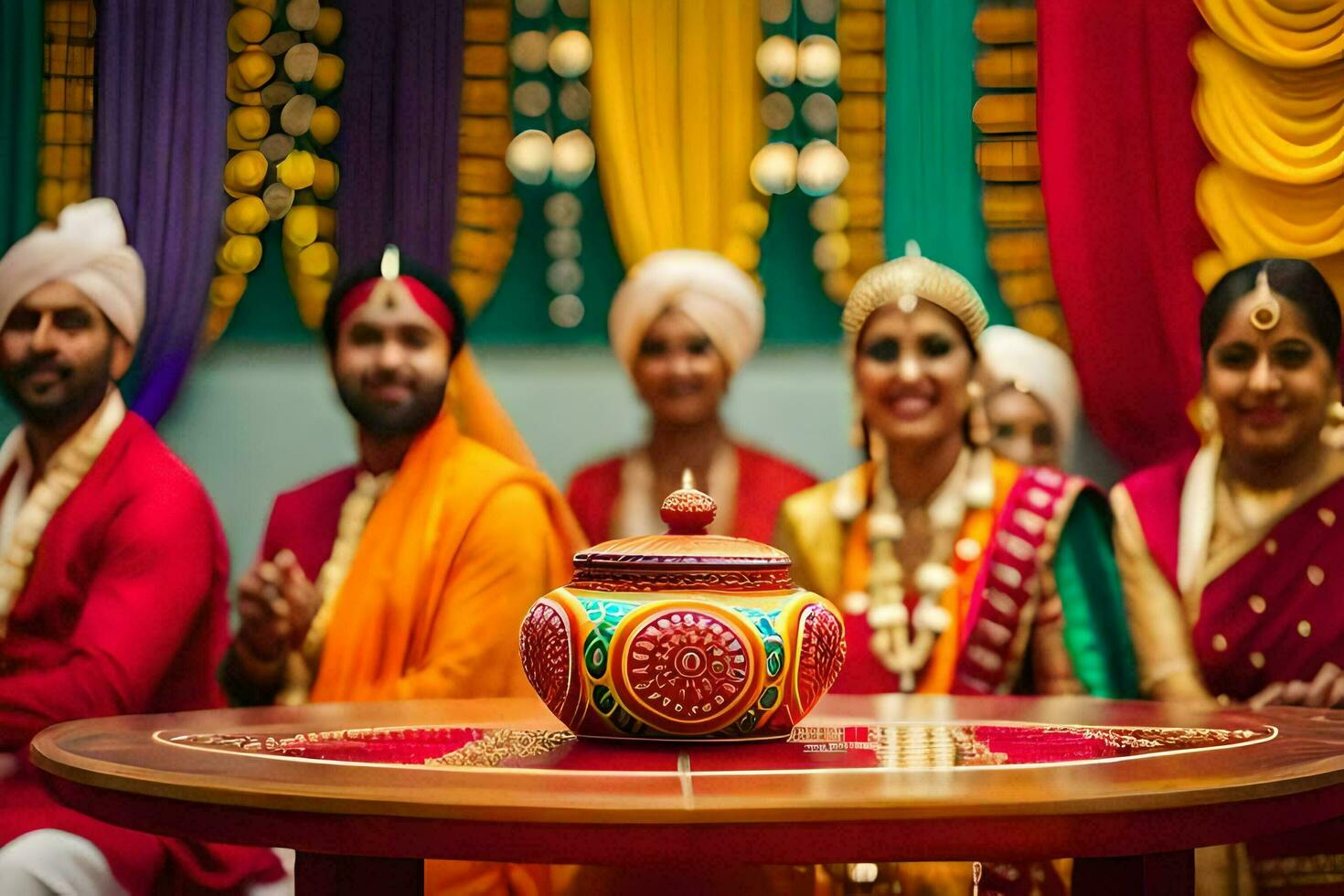 indiano nozze cerimonia con sposa e sposo. ai-generato foto