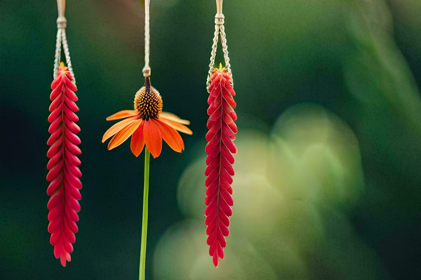 un' fiore sospeso a partire dal un' corda. ai-generato foto