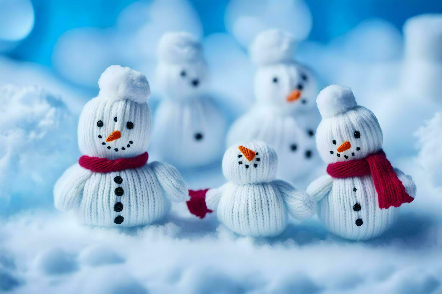 pupazzo di neve famiglia su neve sfondo. ai-generato foto