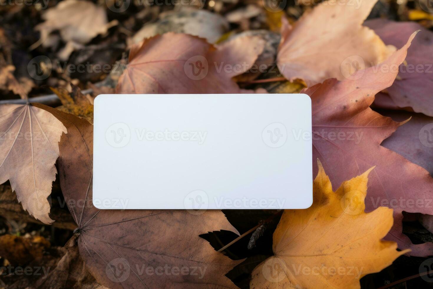 modello di un' bianca etichetta con autunno acero giallo le foglie. ai generato foto