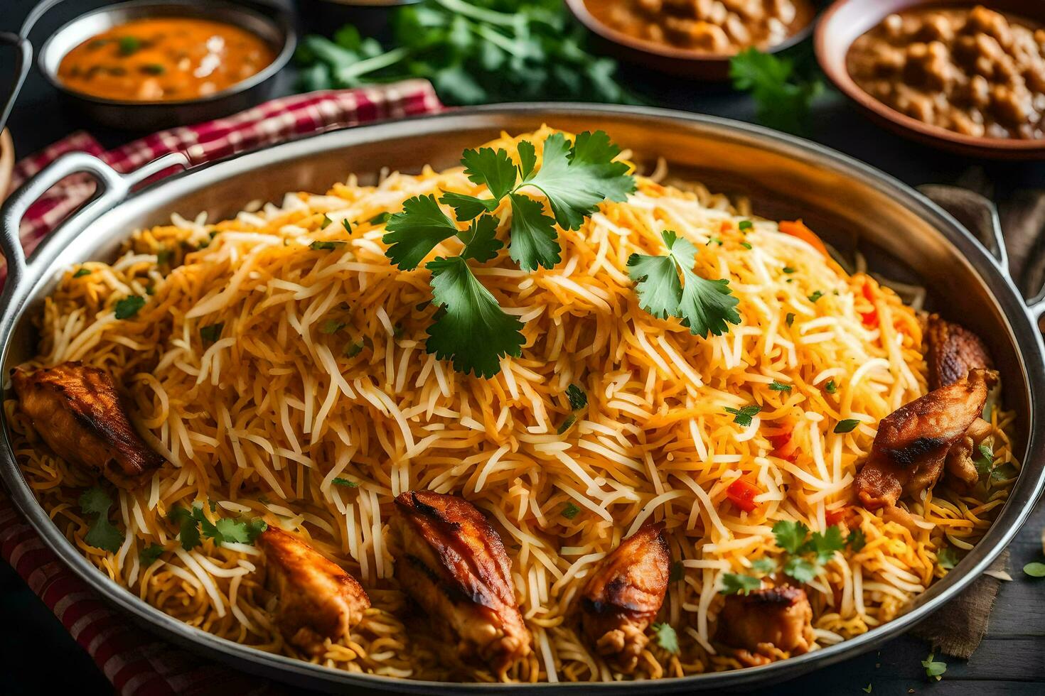 indiano biryani con pollo e verdure. ai-generato foto