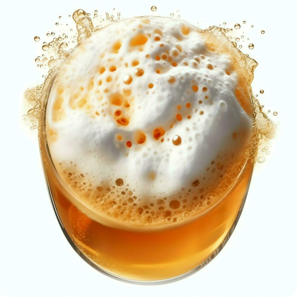 un' bicchiere di freddo fresco birra con berretto di schiuma. spruzzo di schiuma con gustoso americano birra. birra giorno concetto di ai generato foto