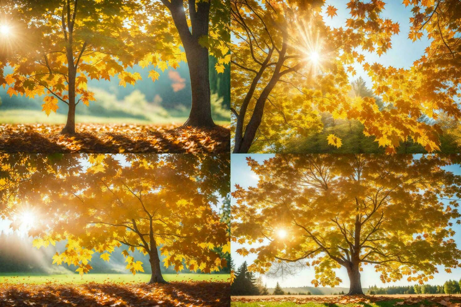 quattro diverso immagini di alberi nel autunno. ai-generato foto