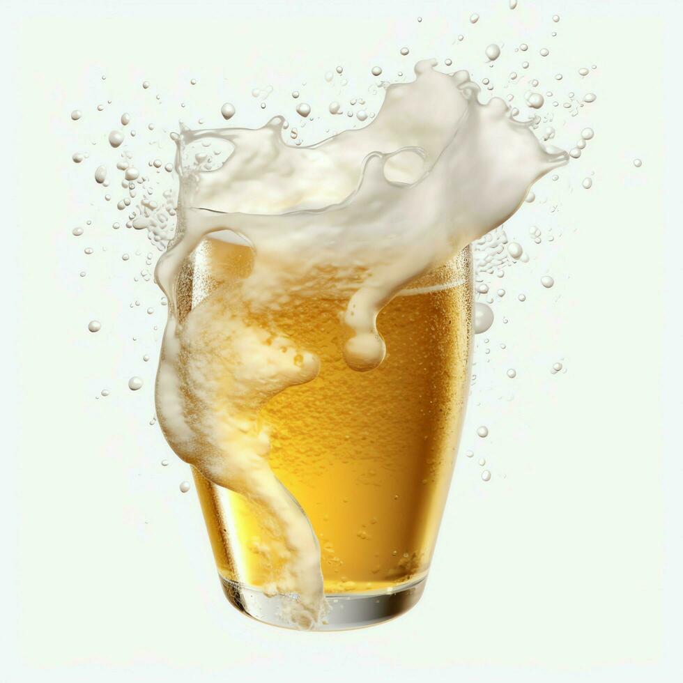 un' bicchiere di freddo fresco birra con berretto di schiuma. spruzzo di schiuma con gustoso americano birra. birra giorno concetto di ai generato foto