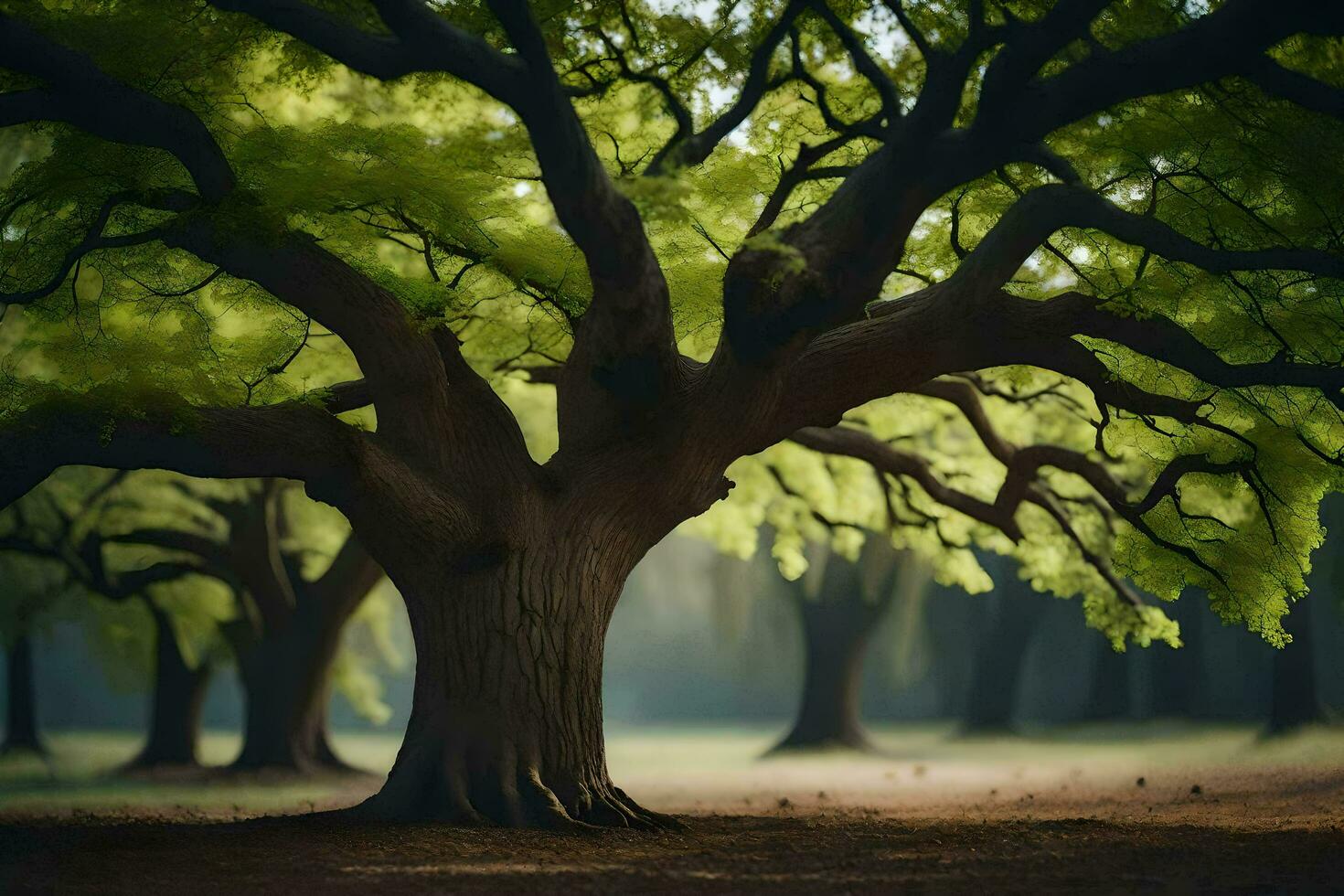 un' grande albero nel il mezzo di un' foresta. ai-generato foto