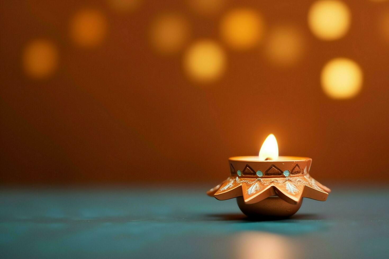 contento Diwali o Deepavali tradizionale indiano Festival con argilla diya olio lampada. indiano indù Festival di leggero simbolo con candela e luce. argilla diya lampada illuminato durante Diwali celebrazione di ai generato foto