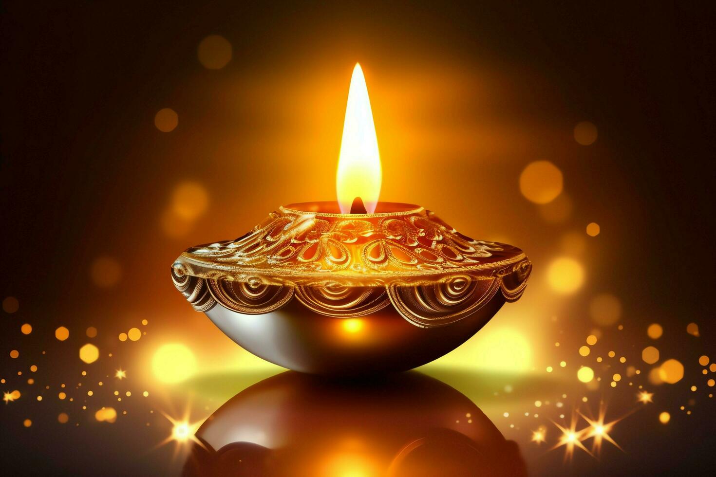 contento Diwali o Deepavali tradizionale indiano Festival con argilla diya olio lampada. indiano indù Festival di leggero simbolo con candela e luce. argilla diya lampada illuminato durante Diwali celebrazione di ai generato foto