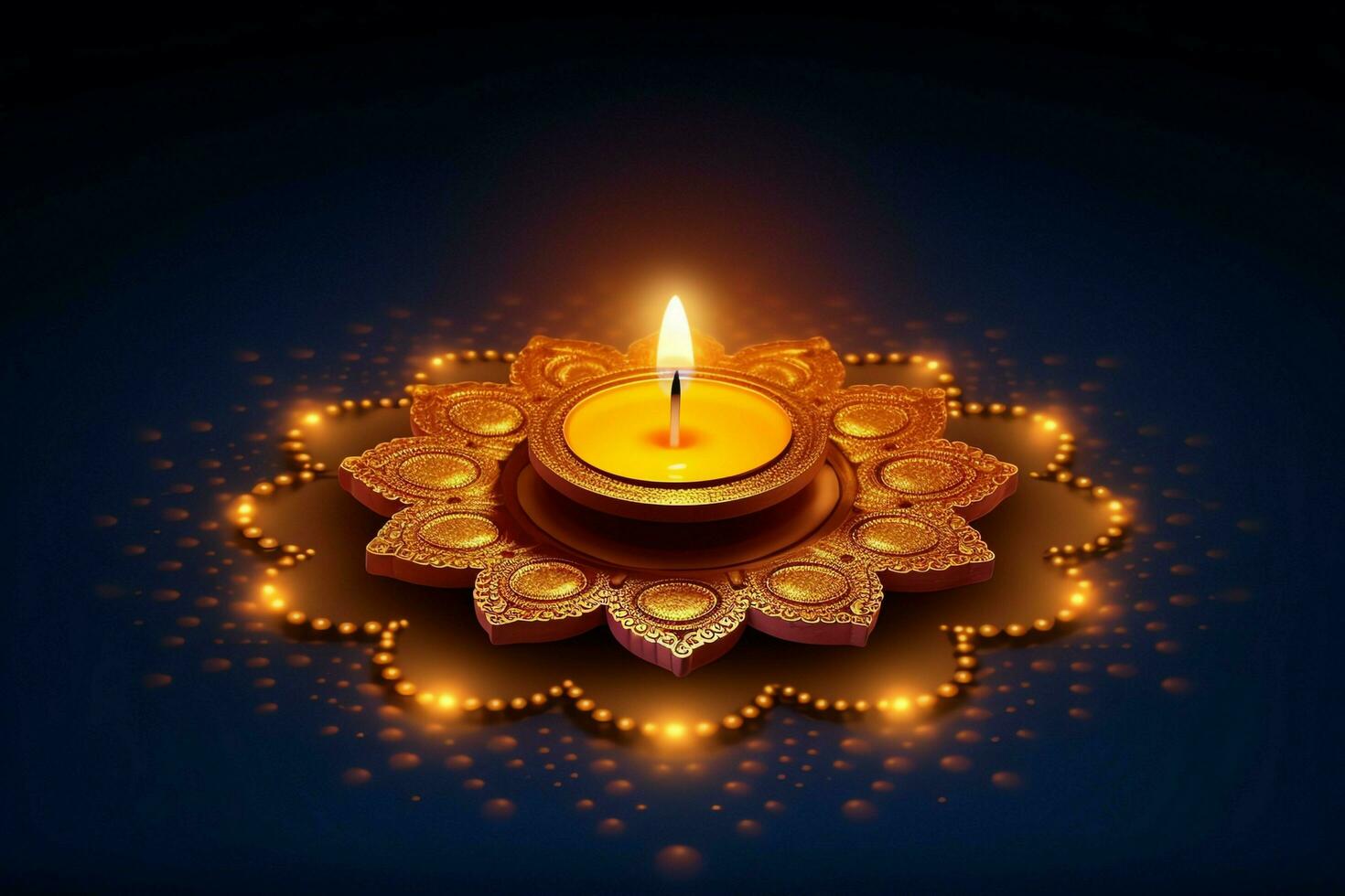 contento Diwali o Deepavali tradizionale indiano Festival con argilla diya olio lampada. indiano indù Festival di leggero simbolo con candela e luce. argilla diya lampada illuminato durante Diwali celebrazione di ai generato foto