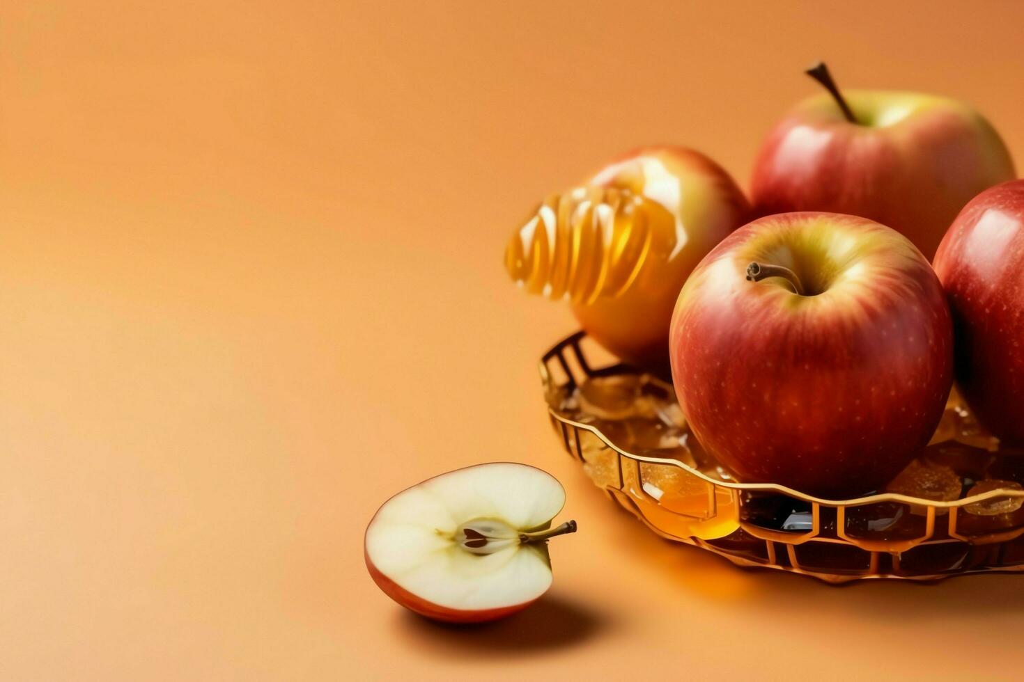 tradizionale cibo di ebraico nuovo anno vacanza di tradizione o religione. Rosh hashanah con copia spazio concetto di ai generato foto