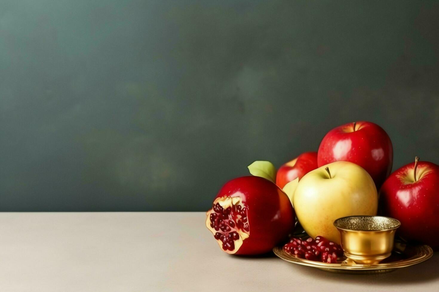 tradizionale cibo di ebraico nuovo anno vacanza di tradizione o religione. Rosh hashanah con copia spazio concetto di ai generato foto