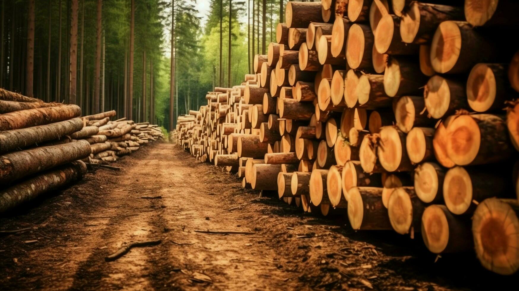 un' grande circolare pezzo di Di legno, di legno tronco o impilati albero legname per mobilia industria. di legno log concetto di ai generato foto