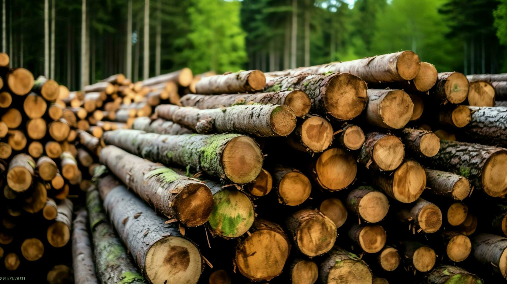 un' grande circolare pezzo di Di legno, di legno tronco o impilati albero legname per mobilia industria. di legno log concetto di ai generato foto