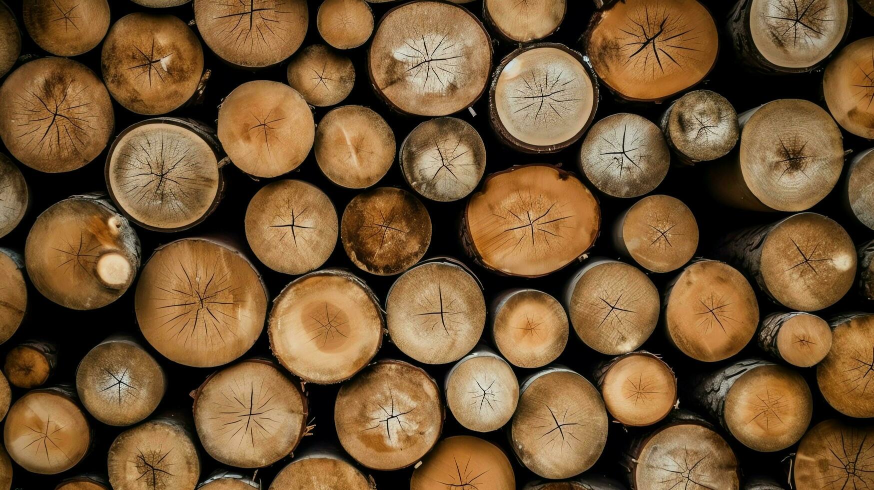 un' grande circolare pezzo di Di legno, di legno tronco o impilati albero legname per mobilia industria. di legno log concetto di ai generato foto