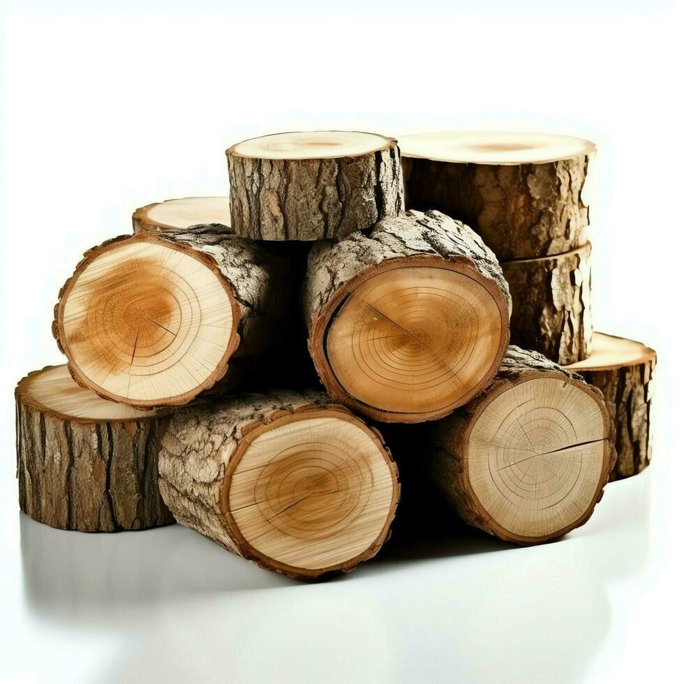 un' grande circolare pezzo di Di legno, di legno tronco o impilati albero legname per mobilia industria. di legno log concetto di ai generato foto