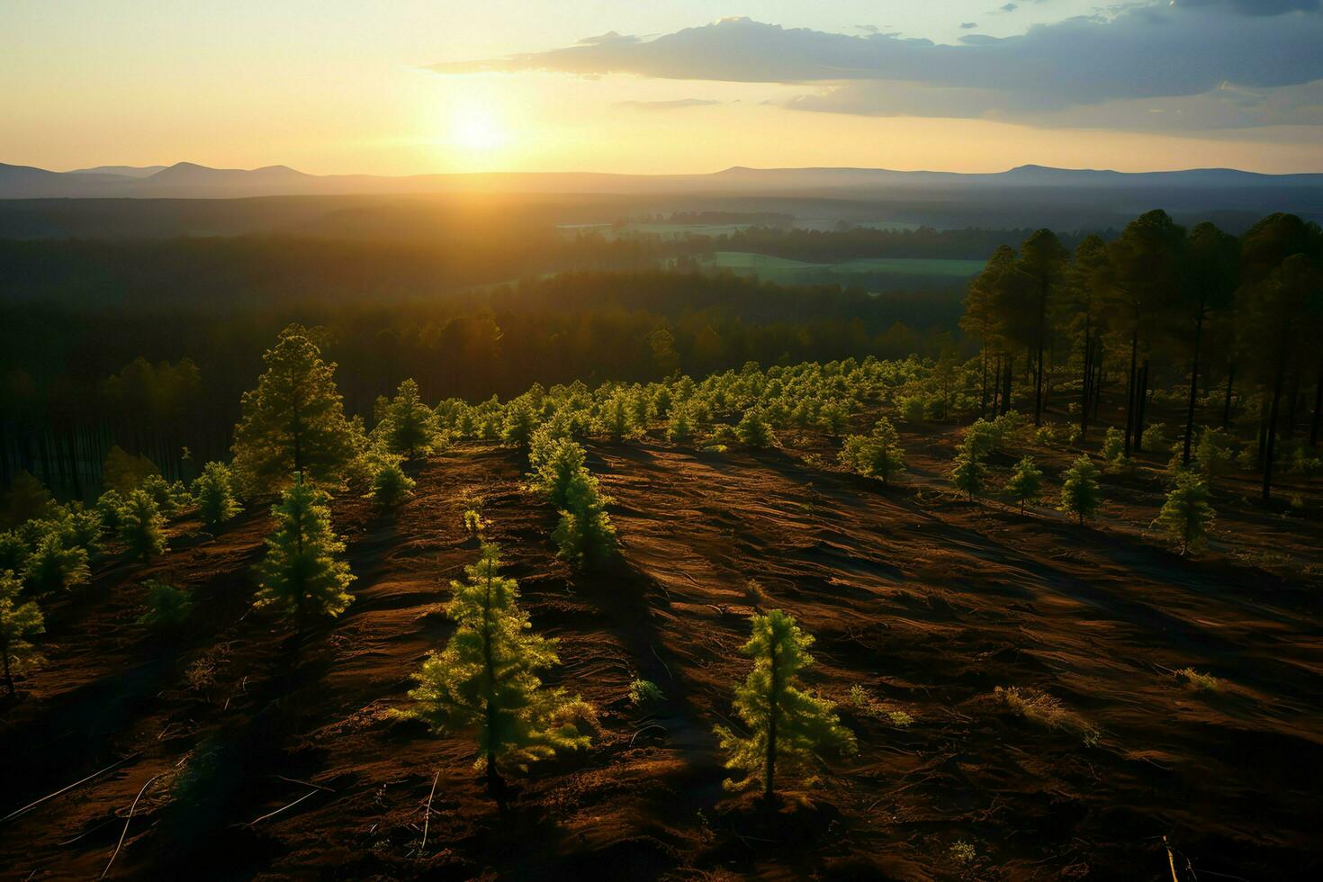 bellissimo Visualizza di un' tè campo piantagione, vigneto azienda agricola o fragola giardino nel il verde colline a Alba concetto di ai generato foto