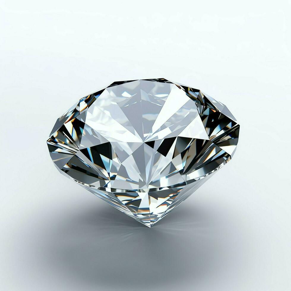 bianca brillante chiaro grande diamante o bellissimo gioiello isolato su bianca superficie. abbagliante classico diamante concetto di ai generato foto