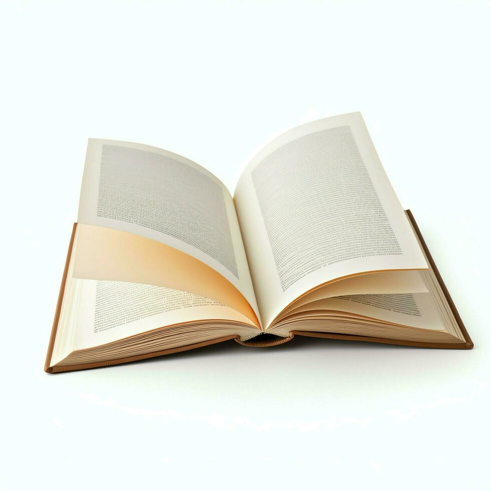 alto Visualizza di Aperto libro con vuoto vuoto bianca pagine. taccuino composizione per Catalogare, riviste concetto di ai generato foto