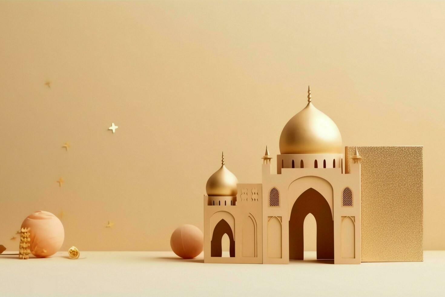 eid mubarak e Ramadan kareem saluti con copia spazio. eid al Fitr islamico lanterna e moschea concetto di ai generato foto