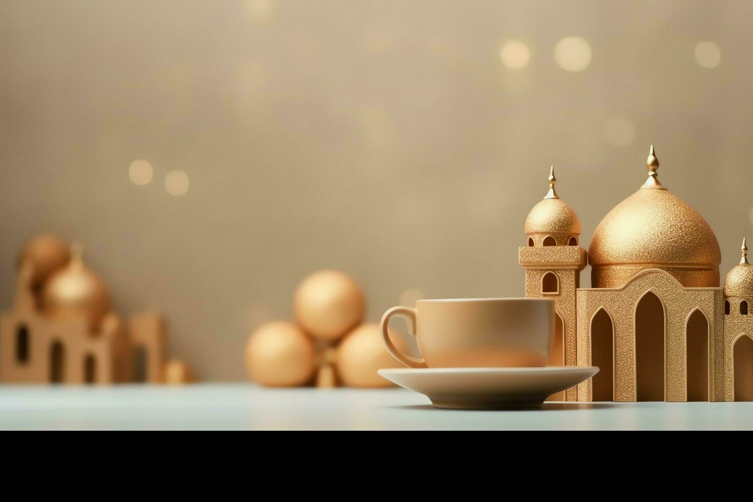 eid mubarak e Ramadan kareem saluti con copia spazio. eid al Fitr islamico lanterna e moschea concetto di ai generato foto