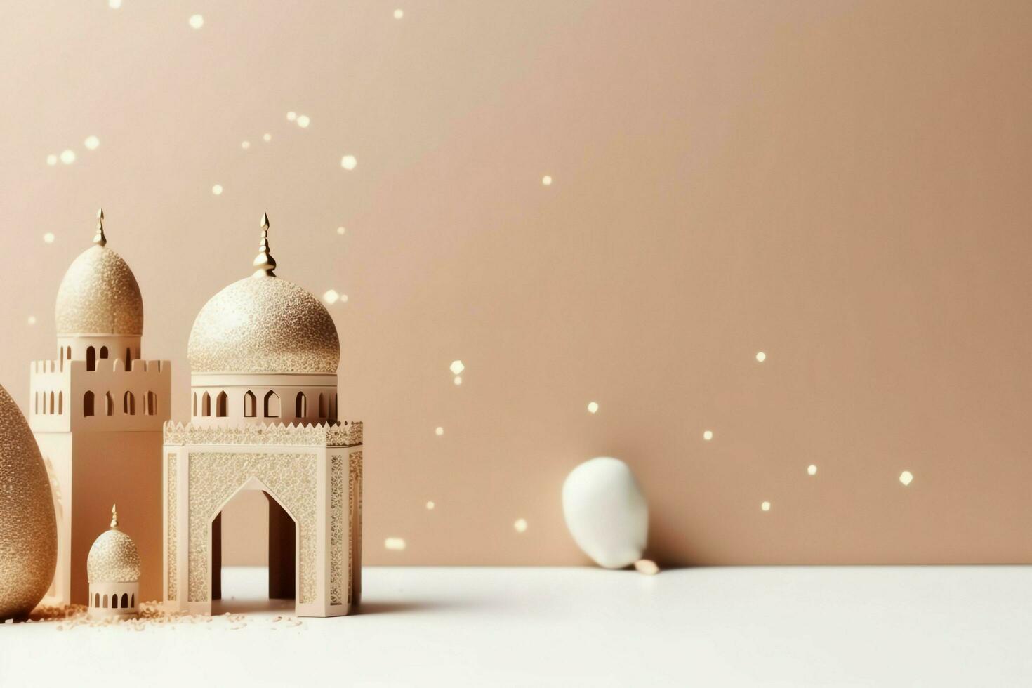 eid mubarak e Ramadan kareem saluti con copia spazio. eid al Fitr islamico lanterna e moschea concetto di ai generato foto