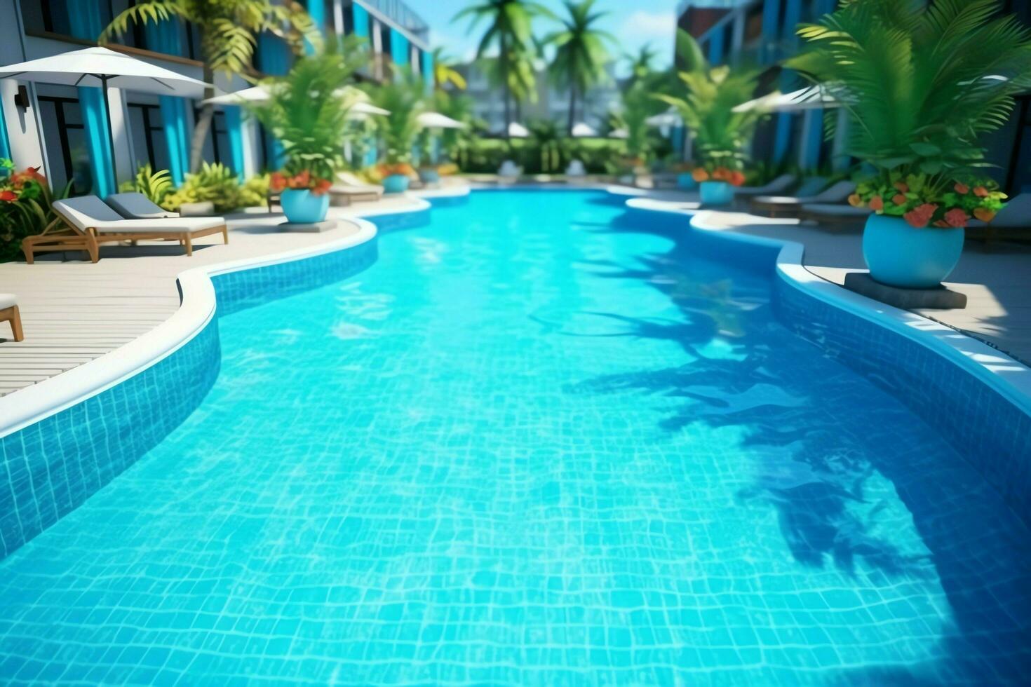 bellissimo all'aperto nuoto piscina nel lusso Hotel ricorrere con blu cielo per tempo libero rilassare e vacanza concetto di ai generato foto