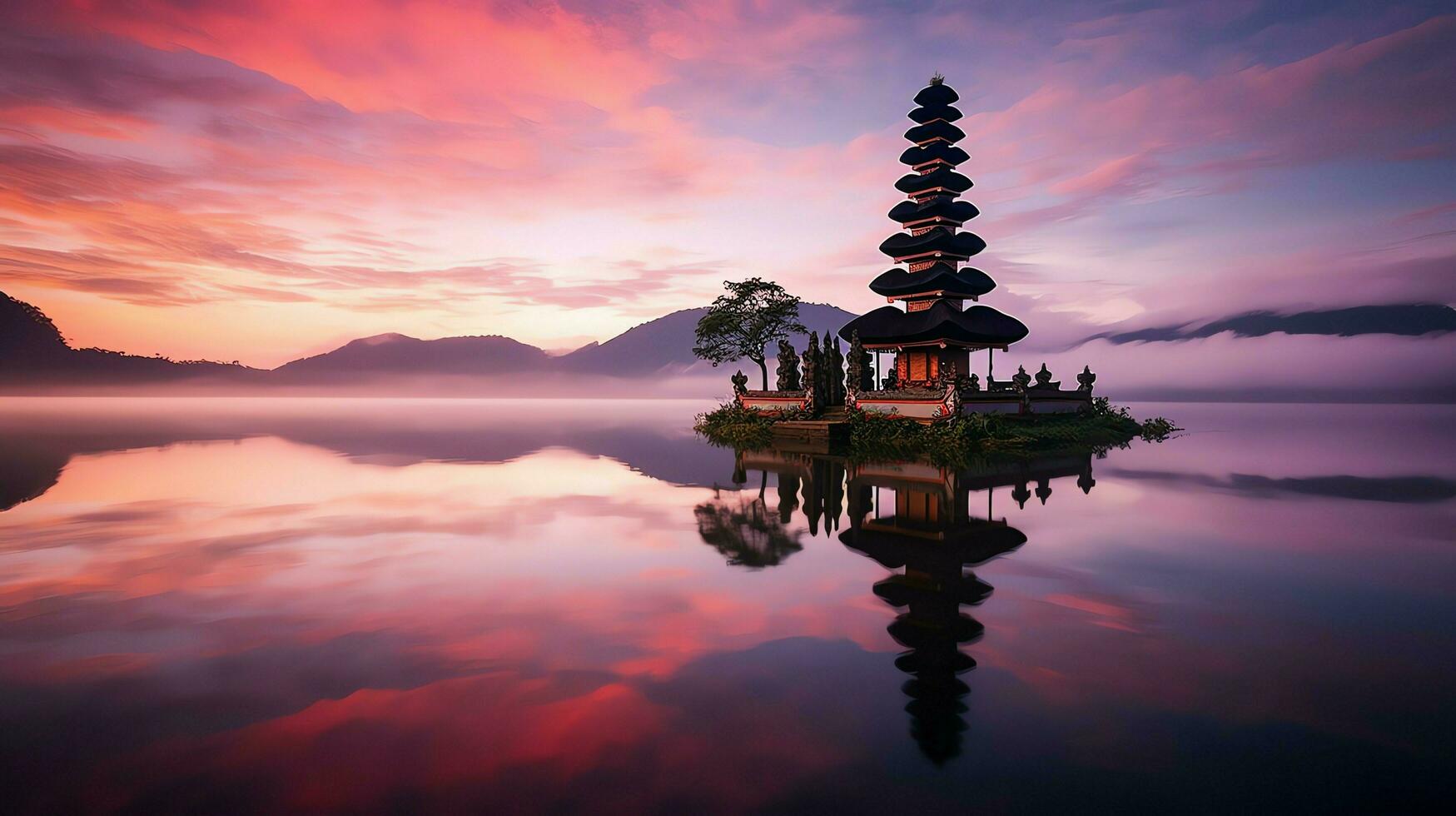 antico pura ulun danu bratano, besakih o famoso indù tempio e turista nel bali isola a Alba concetto di ai generato foto