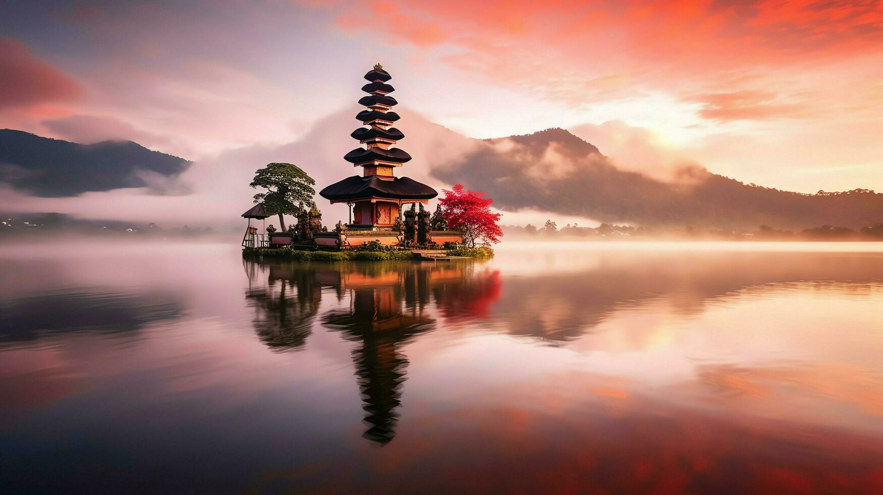 antico pura ulun danu bratano, besakih o famoso indù tempio e turista nel bali isola a Alba concetto di ai generato foto