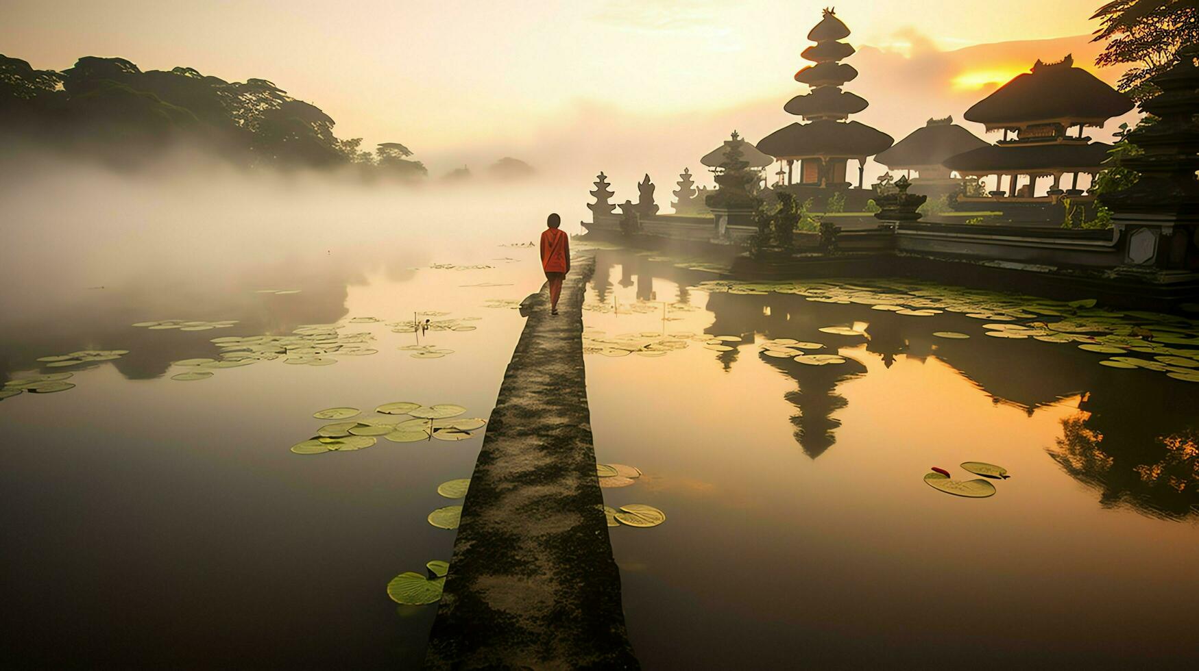 antico pura ulun danu bratano, besakih o famoso indù tempio e turista nel bali isola a Alba concetto di ai generato foto