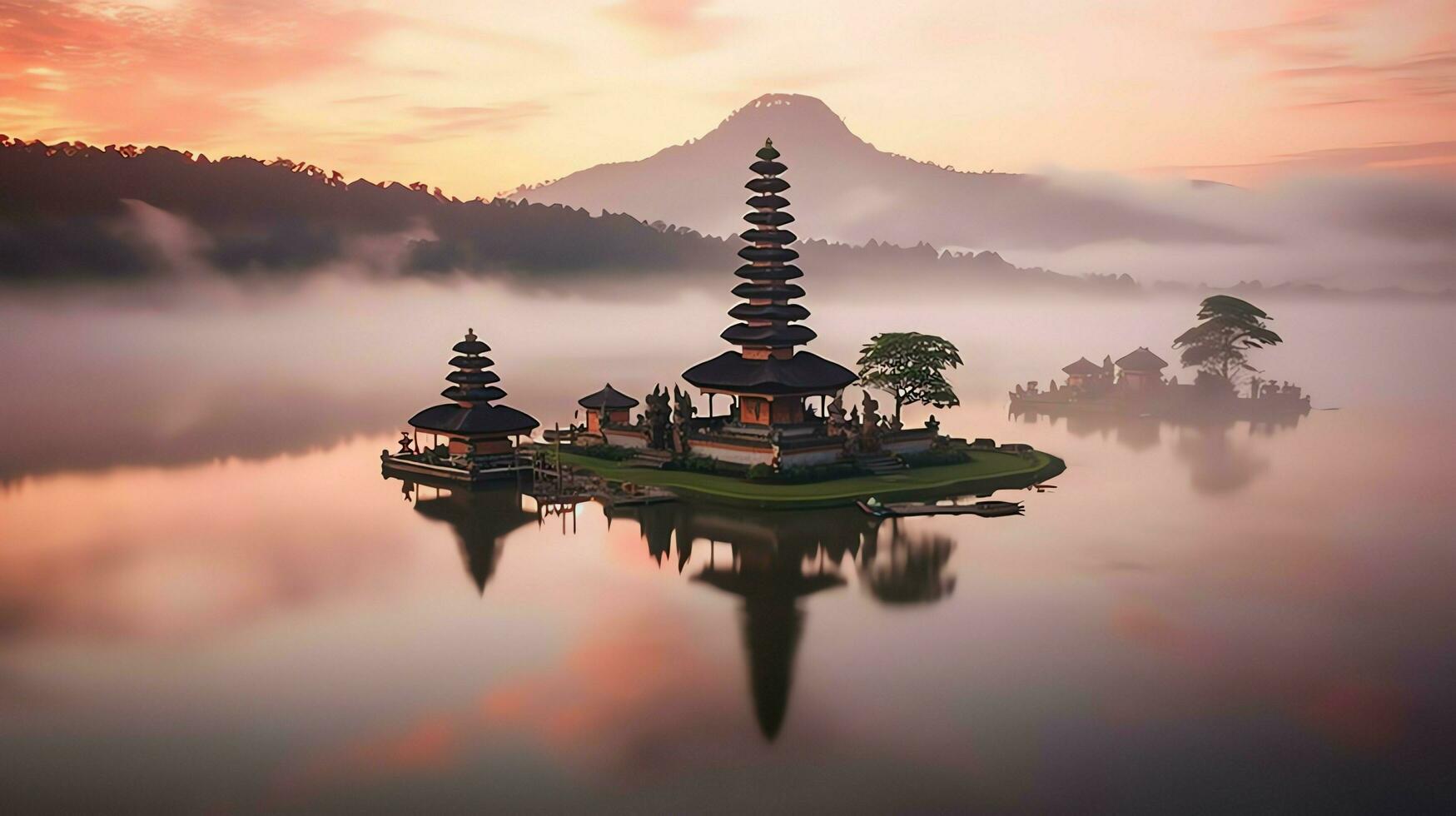 antico pura ulun danu bratano, besakih o famoso indù tempio e turista nel bali isola a Alba concetto di ai generato foto